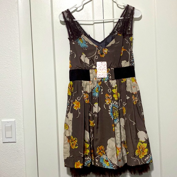 NWT FREE PEOPLE LACE STRAP FLORAL DRESS TULLE TRIM LINED |Size - Picture 5 of 10